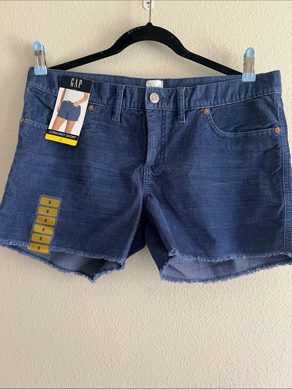 GAP Women’s Blue Corduroy Shorts Size 8 NWT Mid Rise Raw Hem Stretch Casual